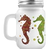 High quality Wholesale Sea horse picture glass mason jar with handle