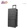 4 in 1 Large Makeup Rolling Case Lockable Makeup Case Professional Portable Travel Trolley (All Black)