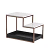 New square marble top metal tray base 2 tiers small end gold finish Side Table