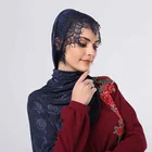 New Style Customized rose Floral lace with bead pearl hijab scarf with lace