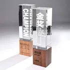 Cheap Price K9 Material Crystal Cuboid Pillar Trophy Annual Award with Wooden Base