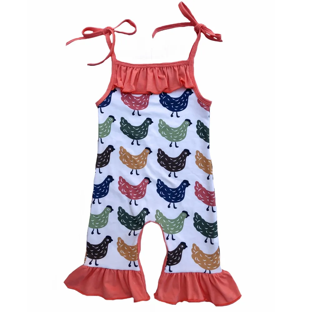 

unicorn watermelon cactus serape farm chicken fashion new design stock low moq sling ruffle flare leg romper jumpsuit, Many colors