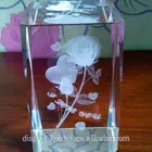 Custom made octagonal trophy crystal cube block with engraved logo packed in gift box