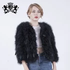 Real Farm Ostrich Feather Fur Turkey Fur Coat Jacket Long Sleeve Warm Outerwear