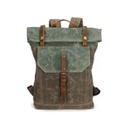 Long performance life crazy horse leather canvas backpack