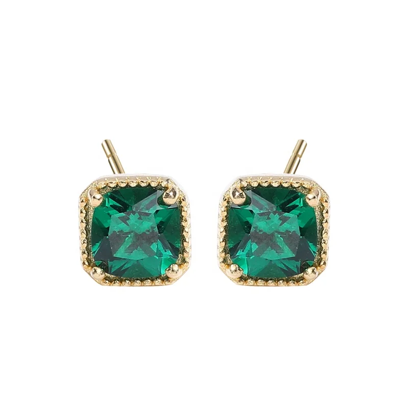 E300E Geometric 925 Sterling Silver Square Emerald Earrings Zircon Stud Earring 18k gold Jewelry, Emerald green
E300E Geometric 925 Sterling Silver Square Emerald Earrings Zircon Stud Earring 18k gold Jewelry, Emerald green