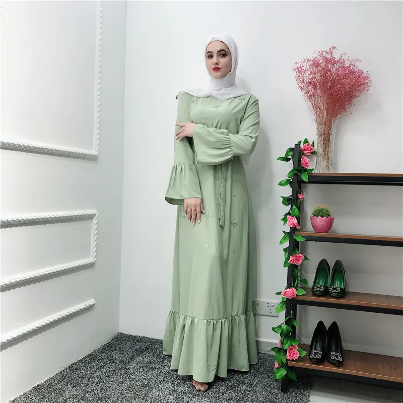 Dubai Islamic Mint Green Nide Women Dress
