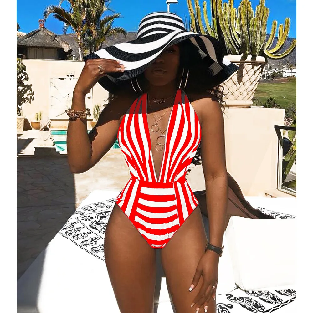 New women's swimsuit V-neck stripe thin summer beachwear sexy one-piece swimsuit
New women's swimsuit V-neck stripe thin summer beachwear sexy one-piece swimsuit