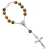 Online Shopping Silver Plated Brown Wooden Beaded Connected Cross Charms Catholic Rosary Religious Wood Beads Bracelets