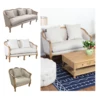 3 seater distressed oak wood provincial french country linen sofa
