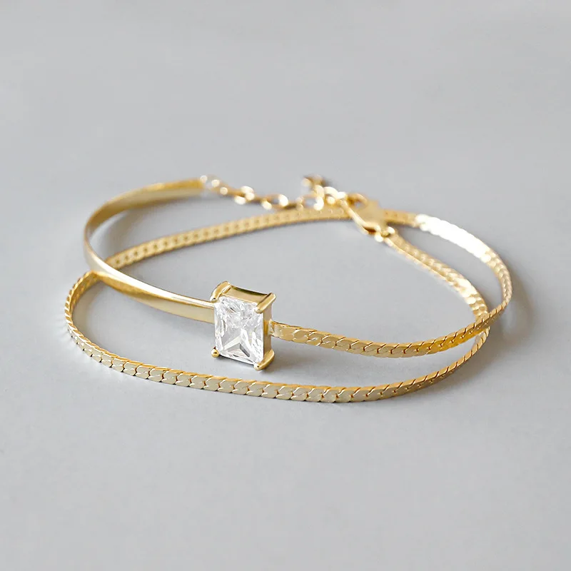 Wedding bride bangle double layer 18Kgold square cz stone paved 925 sterling silver bracelet, Gold/silver
Wedding bride bangle double layer 18Kgold square cz stone paved 925 sterling silver bracelet, Gold/silver
