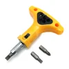 Multifunction 6 In 1 T Handle Anti-slip Yellow Ratchet Screwdriver Bits Hand Tool Set