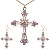 Wholesale Cheap Elegant Women Jewelry Crystal Cross Earrings and Pendant Necklace Sets