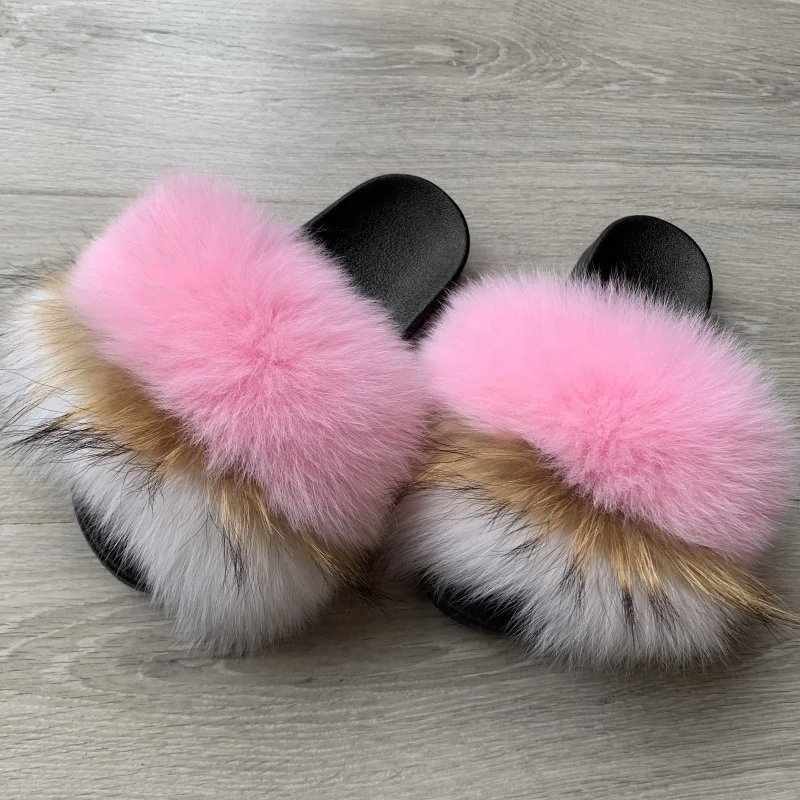 High quality soft women custom raccoon fur slippers fox fur slide sandals, We can dyeing any color
High quality soft women custom raccoon fur slippers fox fur slide sandals, We can dyeing any color