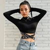 2019 wholesale fashion stand collar slim fit long sleeve custom printing crop top t shirt in bulk for woman