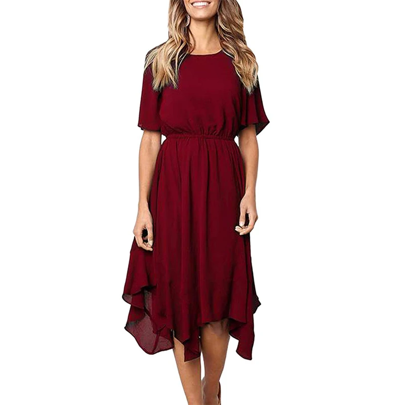 Wholesale Sexy Hot Irregular Hem Short Sleeve Pleated Women Midi Dress, Customized 
Wholesale Sexy Hot Irregular Hem Short Sleeve Pleated Women Midi Dress, Customized