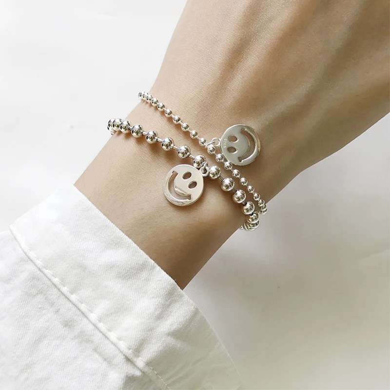 Hot Sale 100% 925 Silver Simple Trendy Personality Smile Face Romantic Beads Chain Bracelets Jewelry for Women
Hot Sale 100% 925 Silver Simple Trendy Personality Smile Face Romantic Beads Chain Bracelets Jewelry for Women
