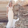 Fashion White Luxury Elegant Chiffon Cap Sleeves A-line 2019 Beach Wedding Dress Bridal Gowns
