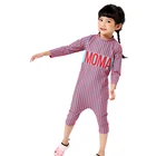 Fashion Baby Swimwear Boys Girls Striated Long Sleeve Sun Protection One Piece Zip Sunsuit For 1-7T