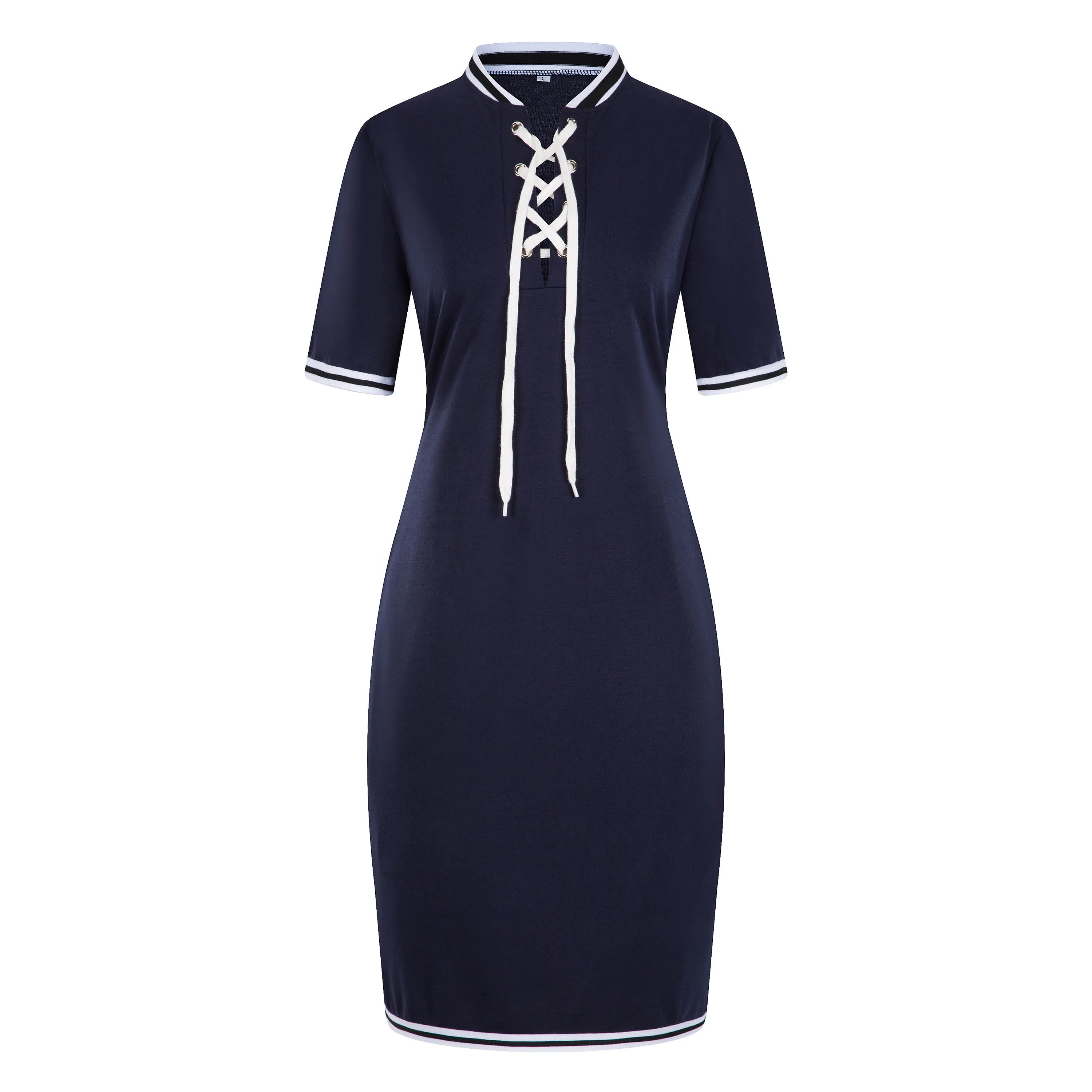 Plus Size Polo T Shirt Dress Wholesales Lace up Woman Office Lady Dresses Stripes Short Sleeves Bodycon Short Dress with Pocket
Plus Size Polo T Shirt Dress Wholesales Lace up Woman Office Lady Dresses Stripes Short Sleeves Bodycon Short Dress with Pocket