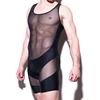 Cool Men Camouflage Bodysuit Perspective Mesh Splicing Tank Jumpsuit Male Breathable Comfortable Underwear
