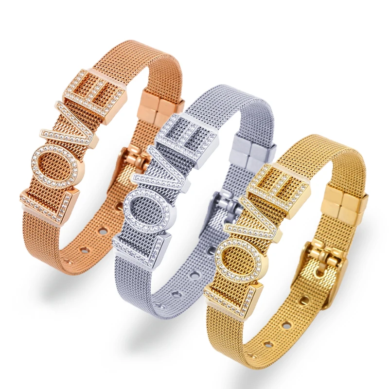 Hot Custom Slide Accessories Alphabet Letter Stainless Steel Mesh Girls Bangle Jewelry Women Charm Bracelets
Hot Custom Slide Accessories Alphabet Letter Stainless Steel Mesh Girls Bangle Jewelry Women Charm Bracelets