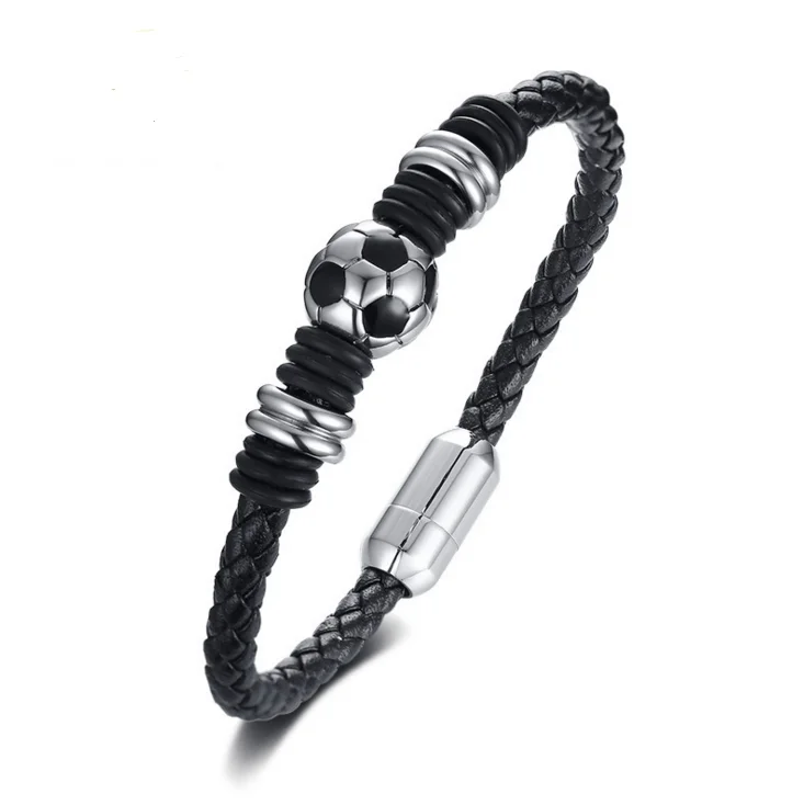 Fashion Football Genuine Leather Magnet Buckle Bracelet Layer Leather Decoration Mens Bracelet, Steel
Fashion Football Genuine Leather Magnet Buckle Bracelet Layer Leather Decoration Mens Bracelet, Steel