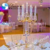 Beautiful 7 arms crystal candle holder gold metal candelabra for wedding centerpiece