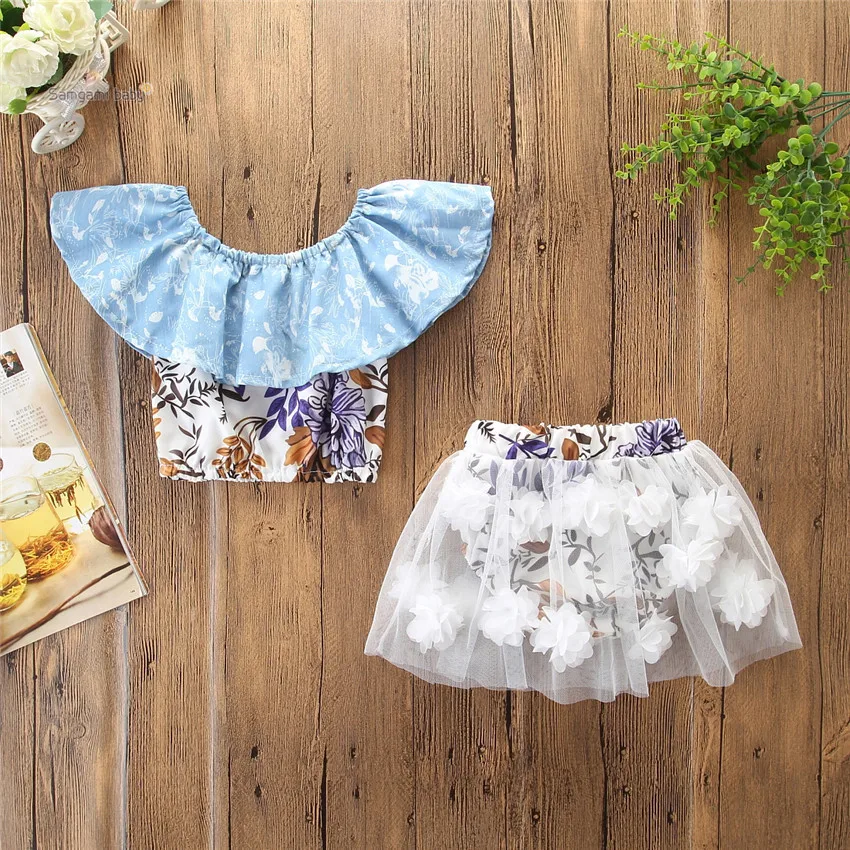 Toddler girls boutique clothing set floral off shoulder top flower net skirt 2pcs matching princess outfit children clothes set
Toddler girls boutique clothing set floral off shoulder top flower net skirt 2pcs matching princess outfit children clothes set