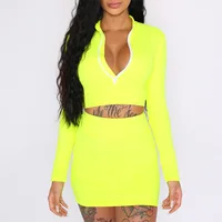 women fashion solid set long sleeve high neck zipper bodycon crop tops mini skirt 2 pieces sets
women fashion solid set long sleeve high neck zipper bodycon crop tops mini skirt 2 pieces sets