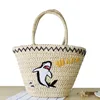 Zogift New fashion cartoon straw handmade embroidery large woven bag animal dumpling shoulder women beach bag