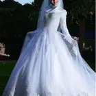 Lebanon Designers White Muslim Bridal Gown Wedding Dress with Beautiful Pictures