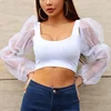 FS0223D 2019 Hot sale summer Women U-Neck long sleeve crop top