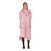 3/4 Length Sleeve Cascading Ruffle Loose Asymmetrical Maxi Dress