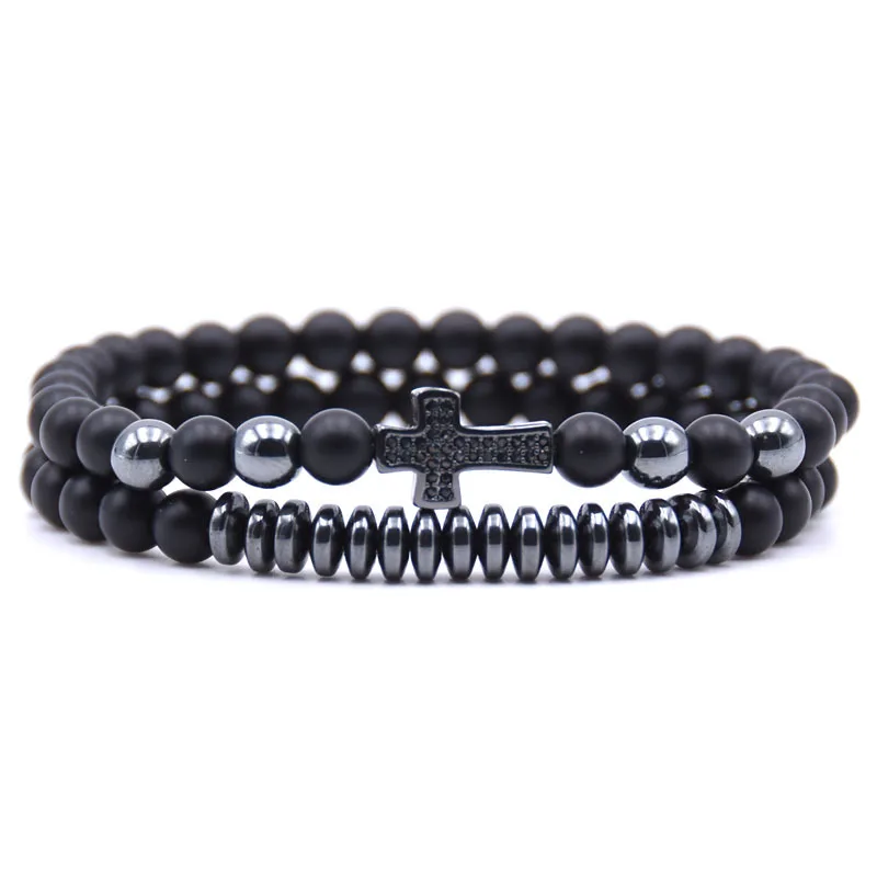 2pcs Punk 6mm Beads Black Matte Natural Stone Bracelet Set Pave Zircon Cross Hematite Beaded Bracelet For Men (SK243), As picture
2pcs Punk 6mm Beads Black Matte Natural Stone Bracelet Set Pave Zircon Cross Hematite Beaded Bracelet For Men (SK243), As picture