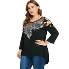 Fashion 2019 plus size women embroidery cotton blouse V-neck long sleeves Summer lady T-shirt
