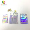 High quality smell proof hologram laser bags with zipper transparent front side seal pouch for mini gift