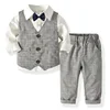 YY20023B 3pcs Baby Boys Wedding Suits Solid Vest+Dot Shirt+Pant Kids Gentleman Clothing Sets Children Formal Suits
