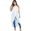 White Sleeveless High Low Asymmetrical Casual Shirt Long Maxi Tunic Tops Blouse Women