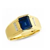 925 Sterling Silver 18K Yellow Gold Plated Emerald Cut Sapphire Men's Wedding Band