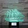 Carrack ship shape 3D Lamp Touch Sensor 7 Color Changing Decorative Lamp time clock promotion gift birthday gift