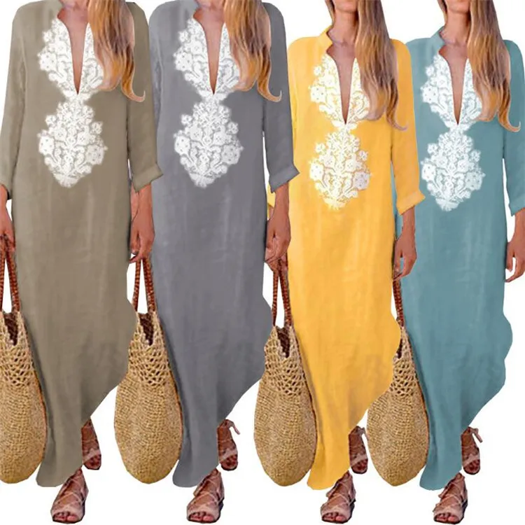 Fashion Vintage Bohemian Women long dresses Sexy Long Sleeve Deep V-neck Print Cotton Linen Long Maxi Dress
Fashion Vintage Bohemian Women long dresses Sexy Long Sleeve Deep V-neck Print Cotton Linen Long Maxi Dress