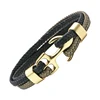 High Quality Jewelry Black Gold Bracelet Mens Leather Bracelet With Gold Anchor Can Do Logo