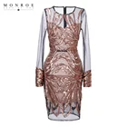 New Long Sleeve Sequin chiffon gown party dress glitter embroidery evening dress