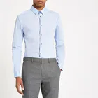 Light blue muscle fit formal shirt for men long sleeve with buttoned cuff dress shirt
