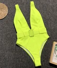 One piece beachwear with waist belt women bathing suits neon green girl swimsuits