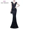 Luxury short sleeve mesh back sequined fishtail evening gown, beaded bridesmaid dresses women