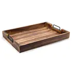 20" Extra Large Rustic Wood Serving Tray Ottoman Tray with Metal Handles for Bed & Coffee Table
