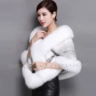 CX-B-M-05B White Luxury Wedding Wrap Fox Trim Genuine Mink Fur Shawl