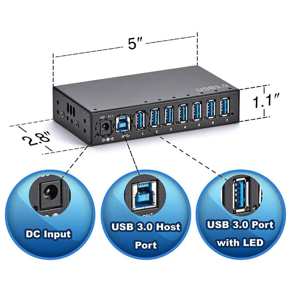 2019 New Fast Speed 7 Port Industrial USB 3.0 Hub (Mountable) with mounting bracket for all the USB device for data transfer, Black
2019 New Fast Speed 7 Port Industrial USB 3.0 Hub (Mountable) with mounting bracket for all the USB device for data transfer, Black